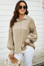 Load image into Gallery viewer, Button Front Bubble Sleeve Frill Trim Blouse
