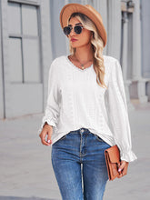 Load image into Gallery viewer, Eyelet V-Neck Flounce Sleeve Blouse