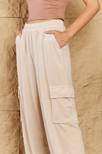 Chic For Days High Waist Drawstring Cargo Pants in Ivory