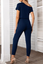 Load image into Gallery viewer, Asymmetrical Neck Short Sleeve Jumpsuit