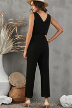Load image into Gallery viewer, Belted V-Neck Sleeveless Jumpsuit with Pockets