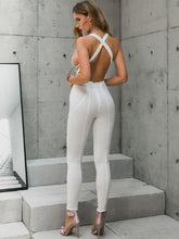 Load image into Gallery viewer, Crisscross Back Deep V Jumpsuit