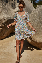 Load image into Gallery viewer, Floral Frill Trim Tiered Puff Sleeve Dress