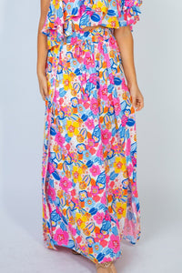 Sunshine & Blossoms Full Size Floral Smocked Maxi Skirt