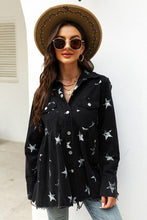 Load image into Gallery viewer, Collared Neck Star Print Long Sleeve Denim Jacket
