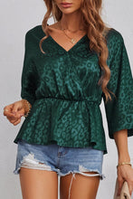Load image into Gallery viewer, Leopard Three-Quarter Sleeve Peplum Blouse