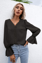 Load image into Gallery viewer, Lace Trim Flounce Sleeve Blouse