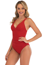 Load image into Gallery viewer, Gathered Detail Deep V One-Piece Swimsuit