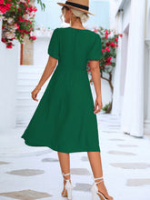 Load image into Gallery viewer, Twisted Short Puff Sleeve V-Neck Dress