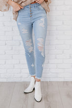 Load image into Gallery viewer, At Last Distressed Button Fly Skinny Jeans