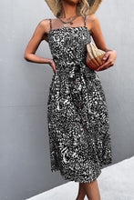 Load image into Gallery viewer, Printed Spaghetti Strap Decorative Button Belted Dress