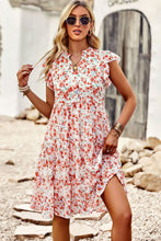 Load image into Gallery viewer, Floral Flutter Sleeve Notched Neck Tiered Dress