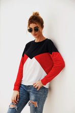 Load image into Gallery viewer, Color Block Round Neck Long Sleeve Top