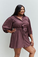 Load image into Gallery viewer, Hello Darling Full Size Half Sleeve Belted Mini Dress in Charcoal