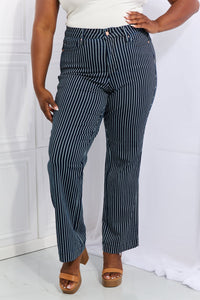 Cassidy Full Size High Waisted Tummy Control Striped Straight Jeans