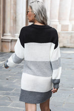 Load image into Gallery viewer, Striped Round Neck Long Sleeve Sweater Dress