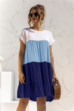 Load image into Gallery viewer, Color Block Round Neck Ruffle Hem Dress