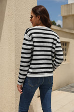 Load image into Gallery viewer, Striped Round Neck Button-Down Dropped Shoulder Cardigan