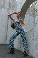 Load image into Gallery viewer, Checkered Lace Up Cropped Top and Pants Set