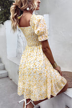Load image into Gallery viewer, Floral Smocked Square Neck Flounce Sleeve Dress