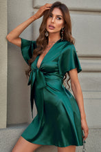 Load image into Gallery viewer, Tie Front Plunge Flutter Sleeve Mini Dress