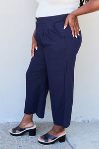 In The Mix Full Size Pleated Detail Linen Pants in Dark Navy