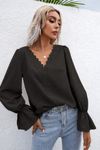 Load image into Gallery viewer, Lace Trim Flounce Sleeve Blouse