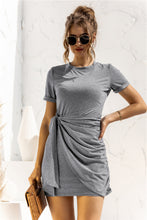 Load image into Gallery viewer, Round Neck Cuffed Sleeve Side Tie Dress