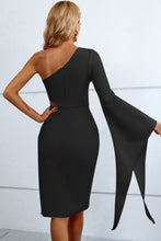 Load image into Gallery viewer, Cutout Split Flare Sleeve One-Shoulder Dress
