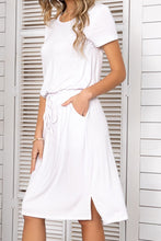 Load image into Gallery viewer, Round Neck Short Sleeve Slit Dress with Pockets