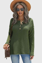 Load image into Gallery viewer, Quarter Button Dropped Shoulder Knit Pullover