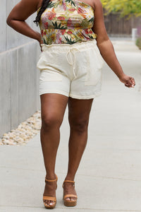 Full Size High Waisted Paper bag Shorts in New Ivory