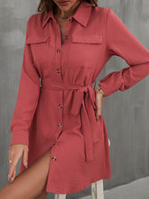 Load image into Gallery viewer, Button Down Belted Long Sleeve Shirt Dress