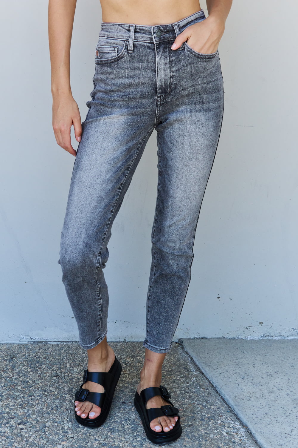 Racquel Full Size High Waisted Stone Wash Slim Fit Jeans