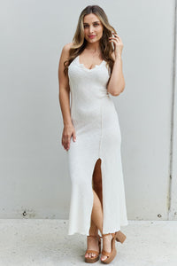 Look At Me Full Size Notch Neck Maxi Dress with Slit in Ivory