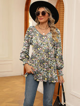 Load image into Gallery viewer, Printed V-Neck Lantern Sleeve Blouse