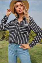 Load image into Gallery viewer, Collared Neck Striped Long Sleeve Shirt