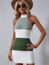 Load image into Gallery viewer, Color Block Halter Neck Knit Dress
