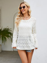 Load image into Gallery viewer, Round Neck Openwork Long Sleeve Knit Top