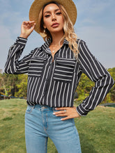 Load image into Gallery viewer, Collared Neck Striped Long Sleeve Shirt