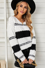 Load image into Gallery viewer, Striped V-Neck Popcorn Knit Sweater