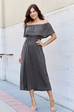Load image into Gallery viewer, My Best Angle Geometric Pattern Off The Shoulder Midi Dress in Black
