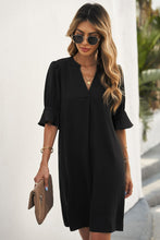 Load image into Gallery viewer, Puff Sleeve Notched Mini Shift Dress