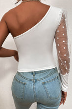Load image into Gallery viewer, Polka Dot Spliced Mesh Sleeve Cropped Top