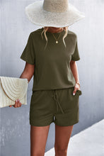 Load image into Gallery viewer, Raglan Sleeve Ruffle Hem Top and Shorts Set with Pockets