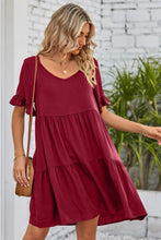 Load image into Gallery viewer, V-Neck Flounce Sleeve Tiered Dress