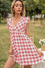 Load image into Gallery viewer, Plaid Butterfly Sleeve Deep V Dress