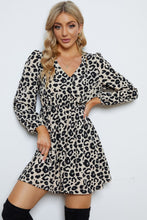 Load image into Gallery viewer, Leopard V-Neck Balloon Sleeve Dress