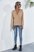 Load image into Gallery viewer, Buttoned Raglan Sleeve Hooded Blouse