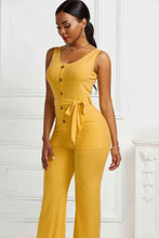 Load image into Gallery viewer, Loni Button Detail Tie Waist Jumpsuit with Pockets